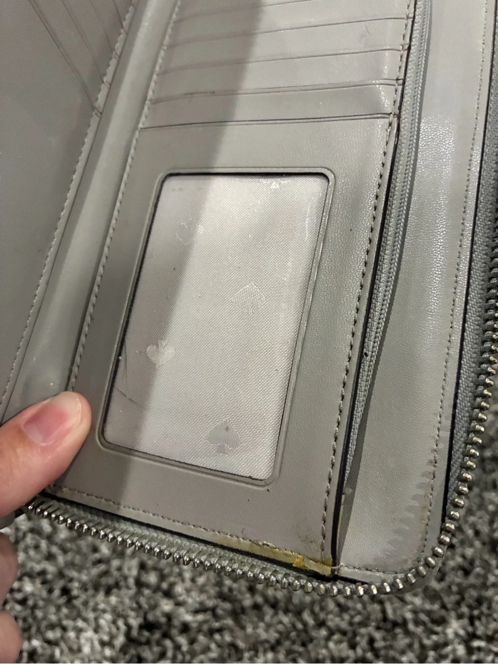kate spade gray leather zip wristlet